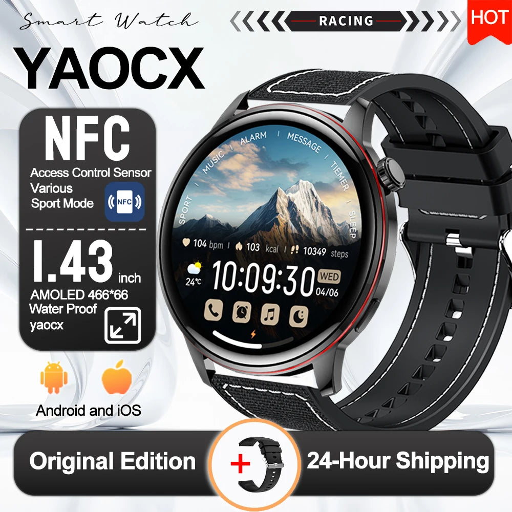 2026 Smart Fashion Watch 1.43'' 100+ Sports Mode Information Push Voice Assistant IP68 Waterproof Custom Watch Face Smart Watch