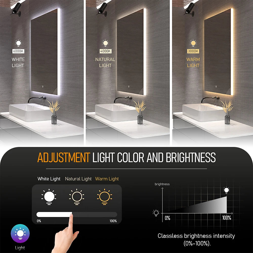 Smart Lighted Mirror With Touch Screen TV Tri-color Adjustable Light 2 in 1 Mirror TV Ideal for Hotels and RV