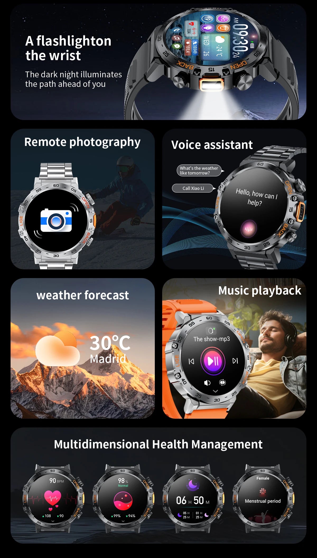 LIGE Smart Watch Men 360*360 AMOLED HD Screen Waterproof Sports Fitness Watches Flashlight Men Smartwatch For Andrio IOS 2026