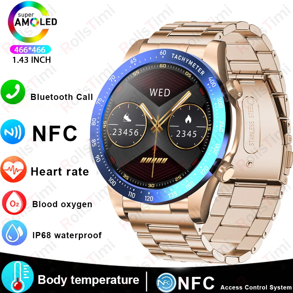 2026 new smart fitness watch with health tracking, heart rate monitor, NFC access, blood pressure check, and wireless calling,