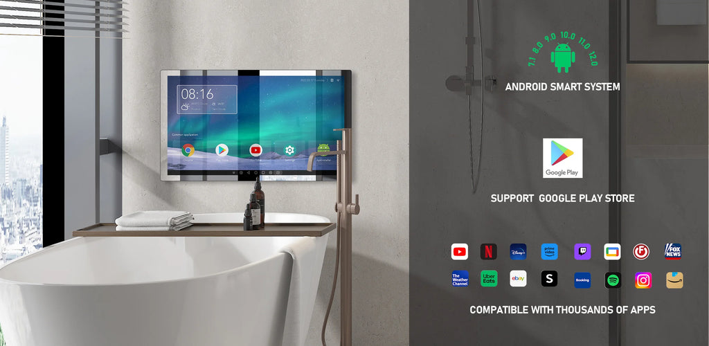 Smart Lighted Mirror With Touch Screen TV Tri-color Adjustable Light 2 in 1 Mirror TV Ideal for Hotels and RV