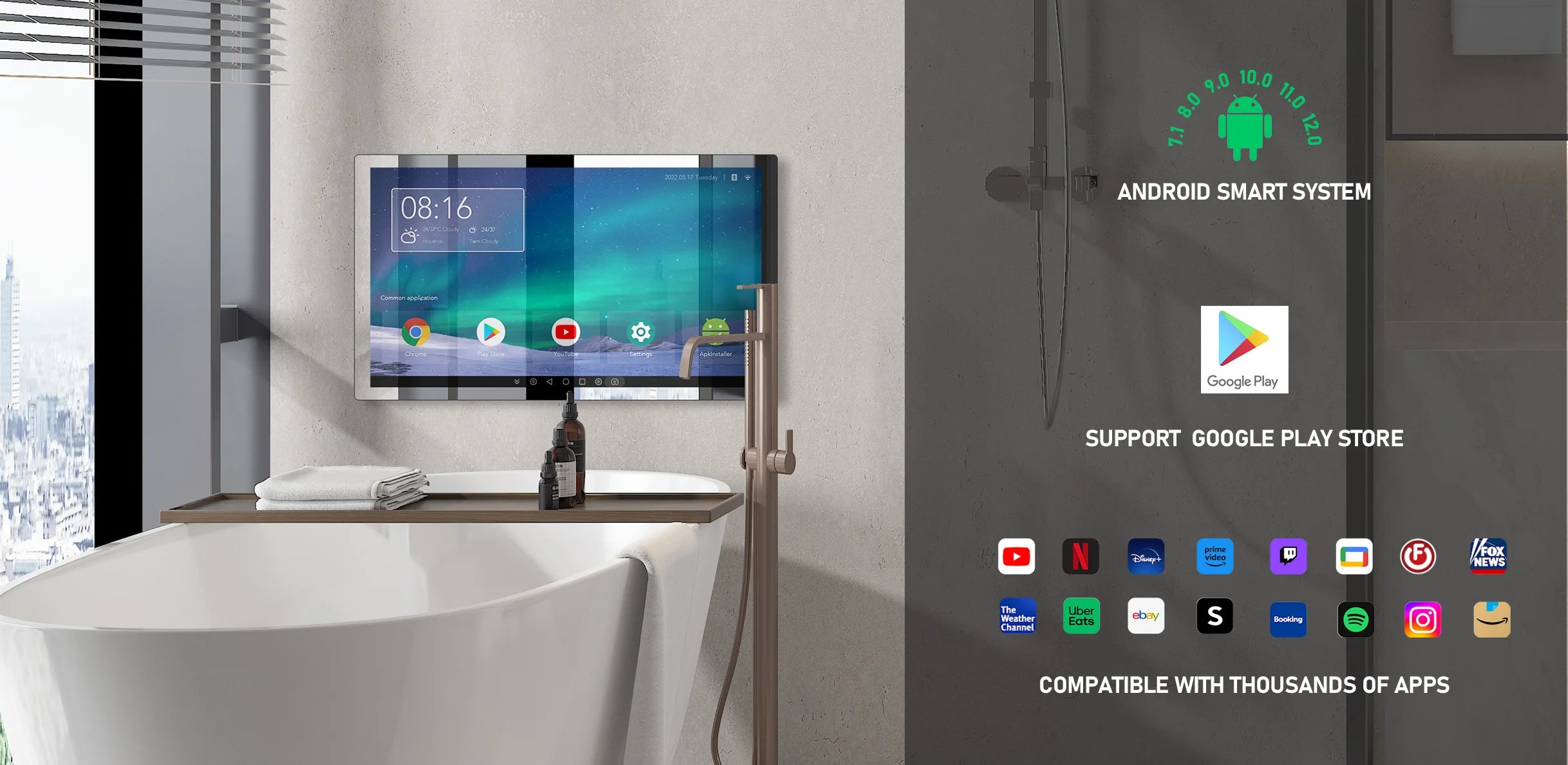 Smart Lighted Mirror With Touch Screen TV Tri-color Adjustable Light 2 in 1 Mirror TV Ideal for Hotels and RV