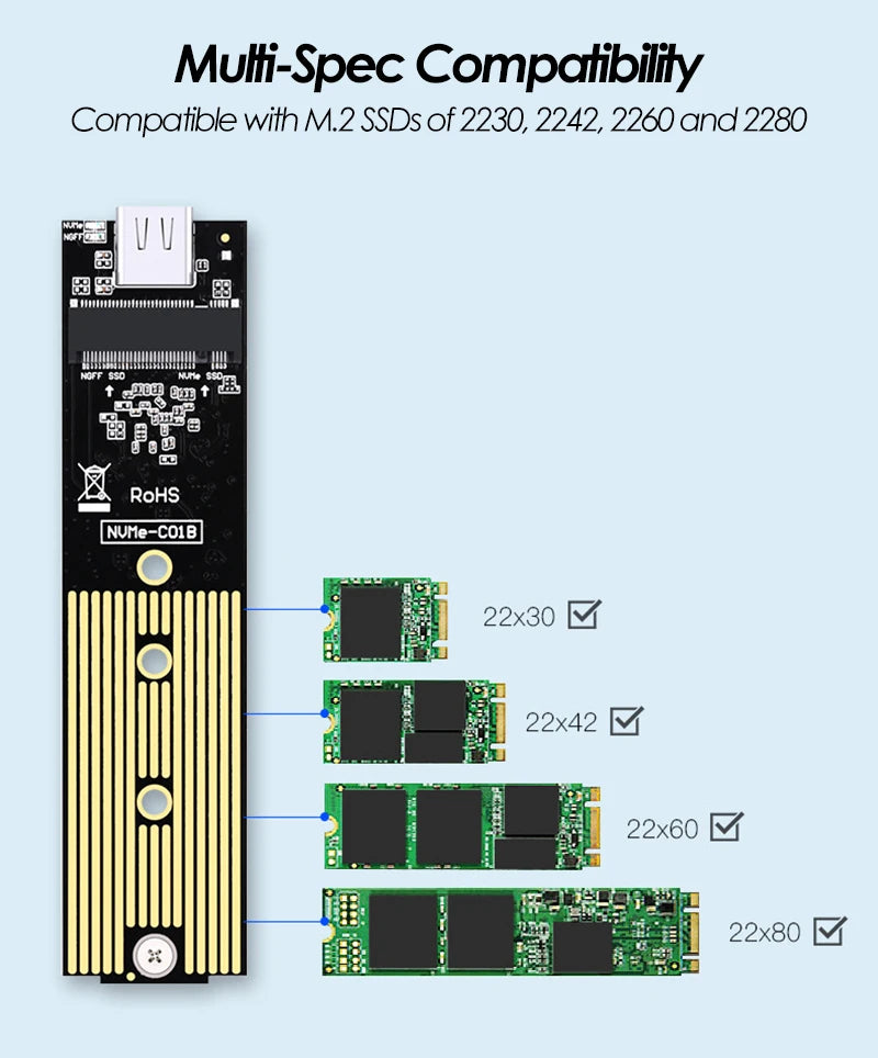 M.2 NVME PCIe /NGFF SATA /Dual Protocol SSD Case Clear USB Type C 10Gbps M2 SSD Transparent External Enclosure Hard Disk Box