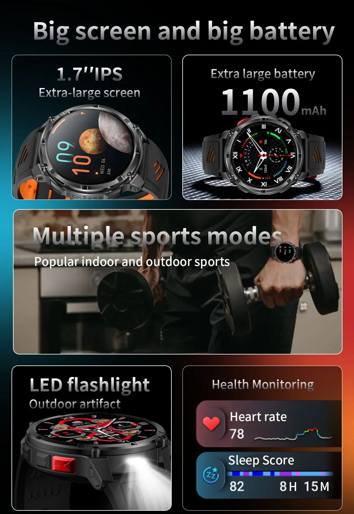 Smart Watch IP68 Waterproof Alarm Clock Reminder Music Control Breathing Training Exercise Mode Health Monitoring Smart Watch