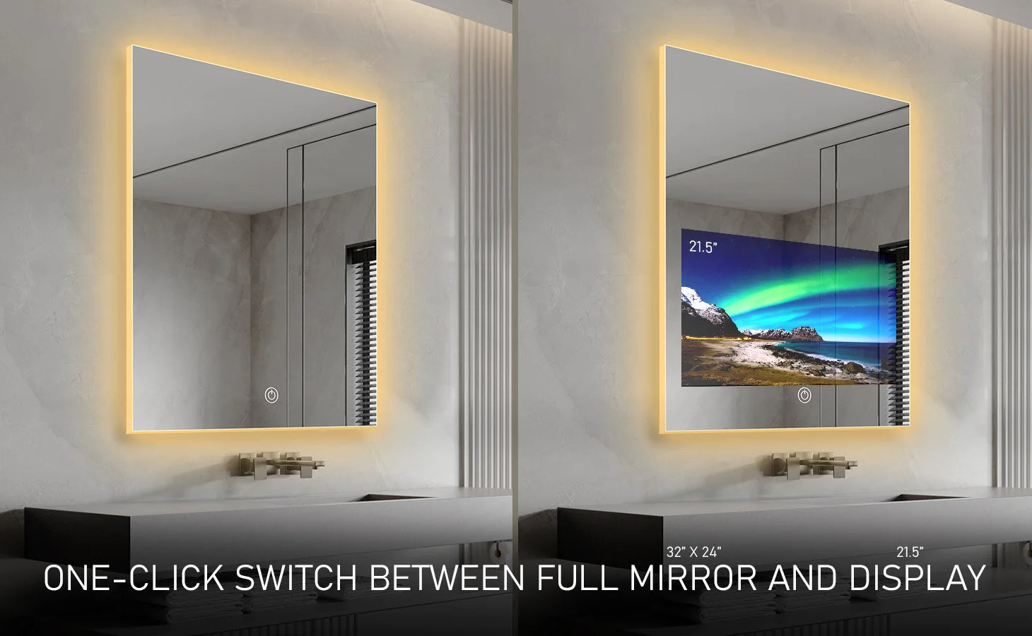 Smart Lighted Mirror With Touch Screen TV Tri-color Adjustable Light 2 in 1 Mirror TV Ideal for Hotels and RV