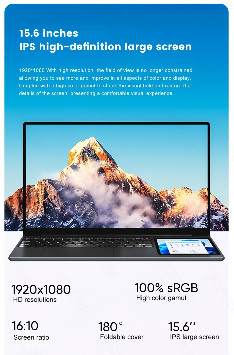 Topton L10 Dual Screen Laptop 15.6 Inch IPS + 7'' Touch 12th Gen Intel N100 Max 32G DDR4 2T SSD Slim Office Notebook PC Computer