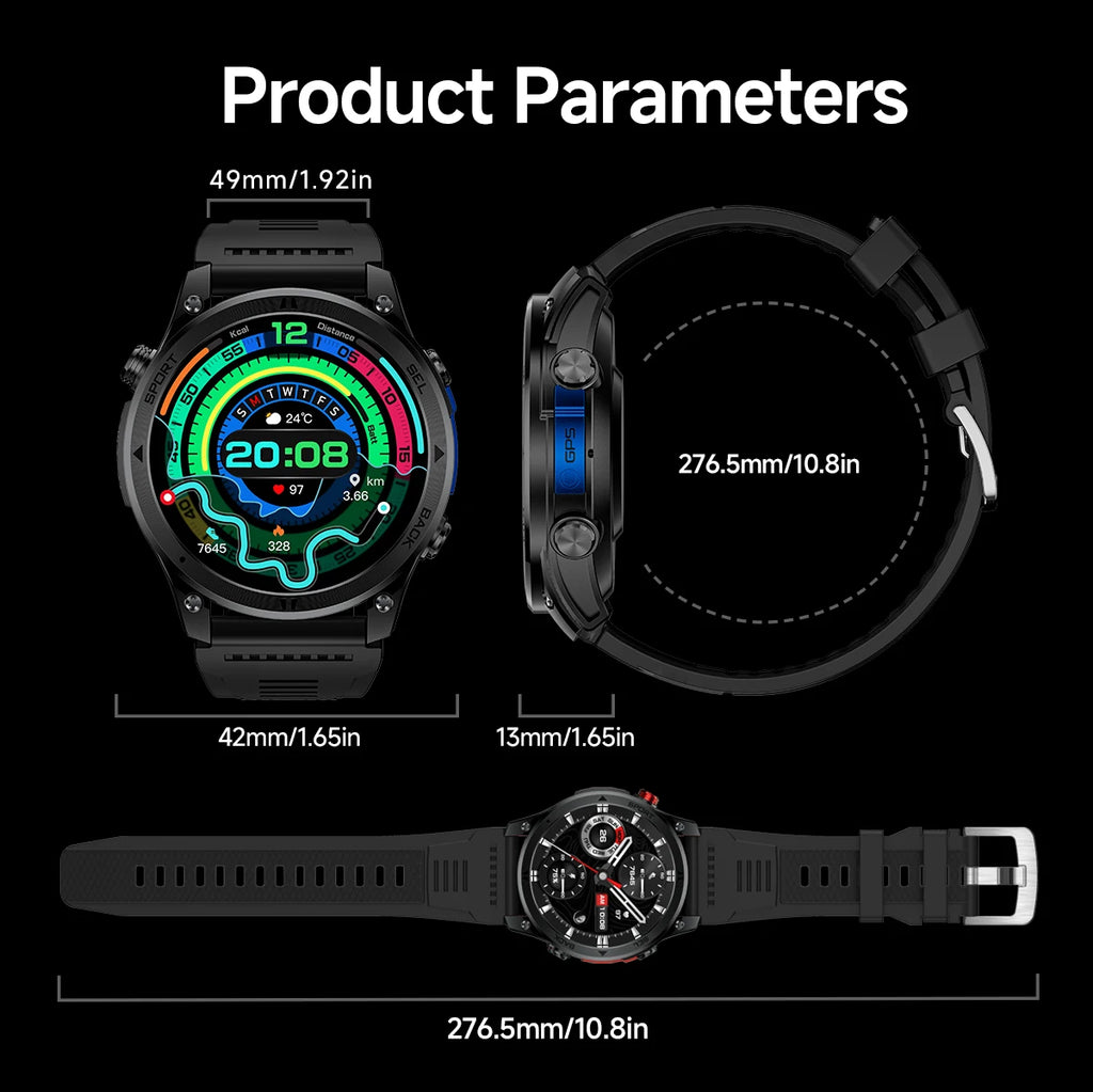 2026NEW Smart Watch Outdoors Sports MAN Bluetooth Call IP68 Waterproof Heart Rate GPS HD Screen Large Battery Health Monitoring