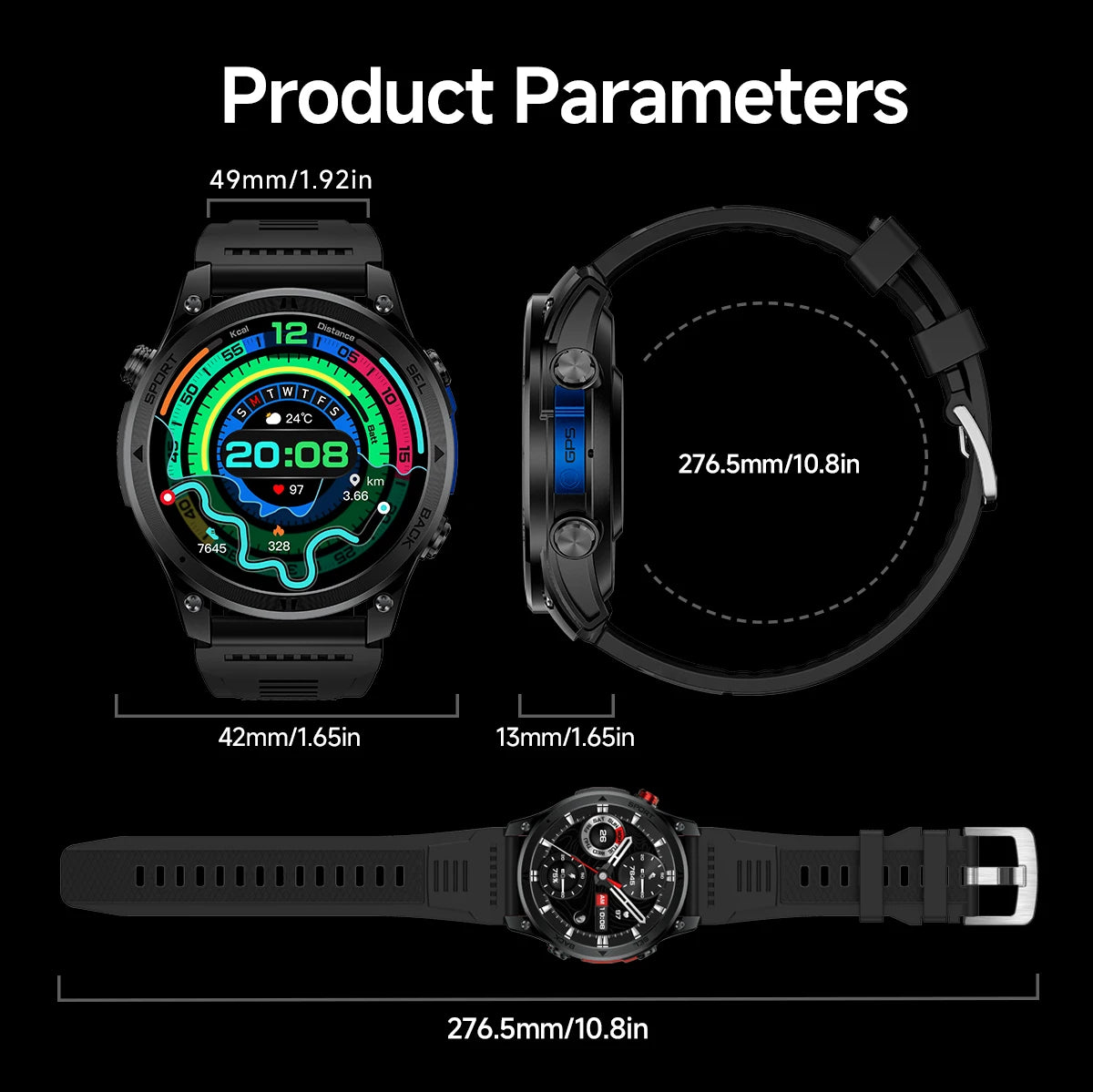2026NEW Smart Watch Outdoors Sports MAN Bluetooth Call IP68 Waterproof Heart Rate GPS HD Screen Large Battery Health Monitoring