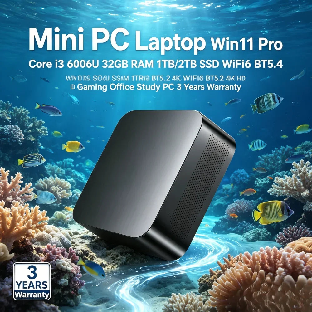 Mini PC Laptop Win11 Pro Core i3 6006U 32GB RAM 1TB/2TB SSD WiFi6 BT5.2 4K HD Office Gaming PC 3-Year Warranty