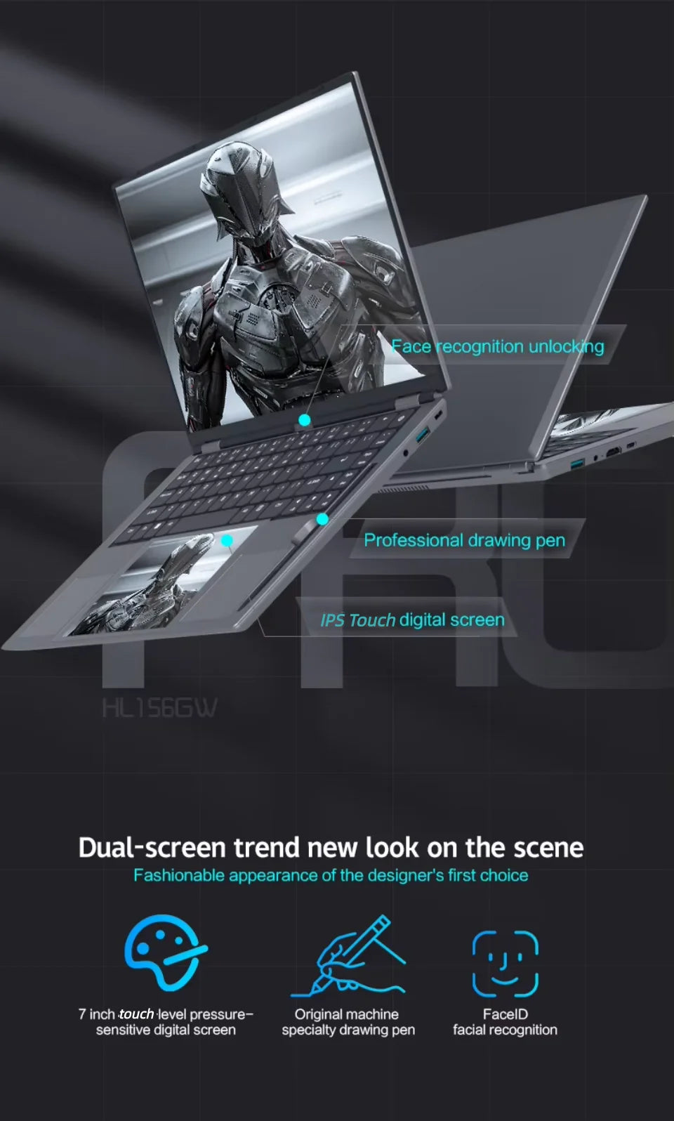 15.6+7inch Dual Screen Laptop Intel N150 Windows 11  32GB DDR4 512G/1TB/2TB M.2 2280 SSD WIFI BT Double Screen Laptop Computer