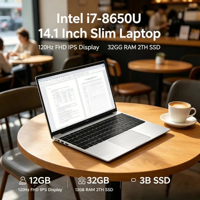 Original Ultra Slim 14.1" Laptop Intel Core I7-8650U Windows 11 Pro 32GB RAM 2TB M.2 SSD - Ideal for Office & Study 1920*1080 HD
