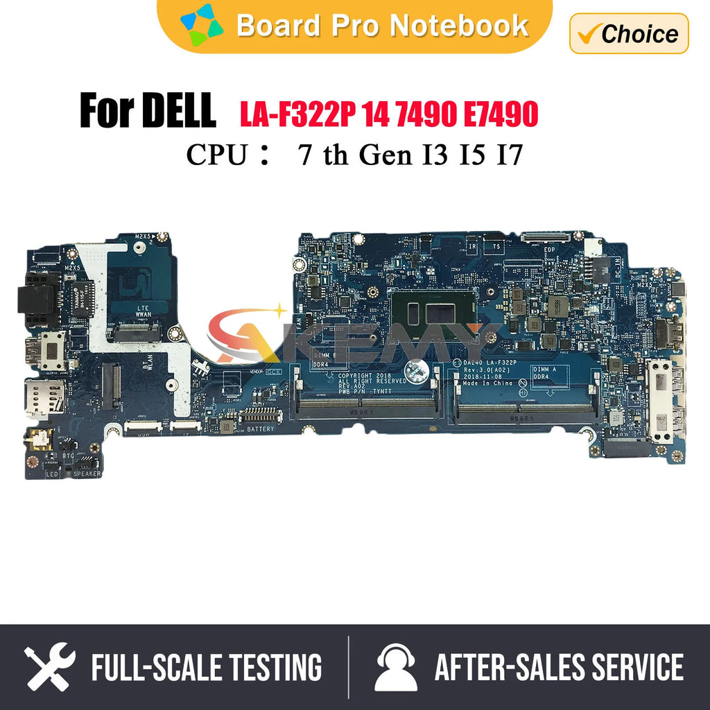 Laptop Motherboard For Dell Latitude 7490 E7490 LA-F322P With CPU i3 i5 i7 7th/8th Gen Mainboard 0R462V 0NFCCJ 0PP44F DAZ40