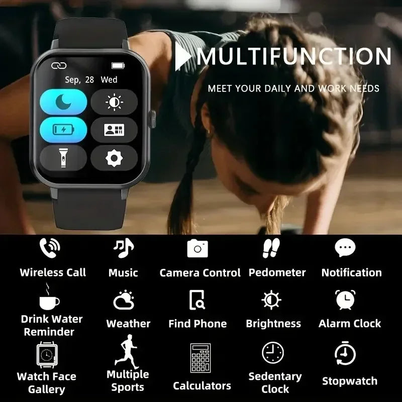 Smartwatch With 1.83" Full Touch Screen,Text & Call Functions,100+ Sports Modes,Pedometer,Calorie Counter,Android & Iphone
