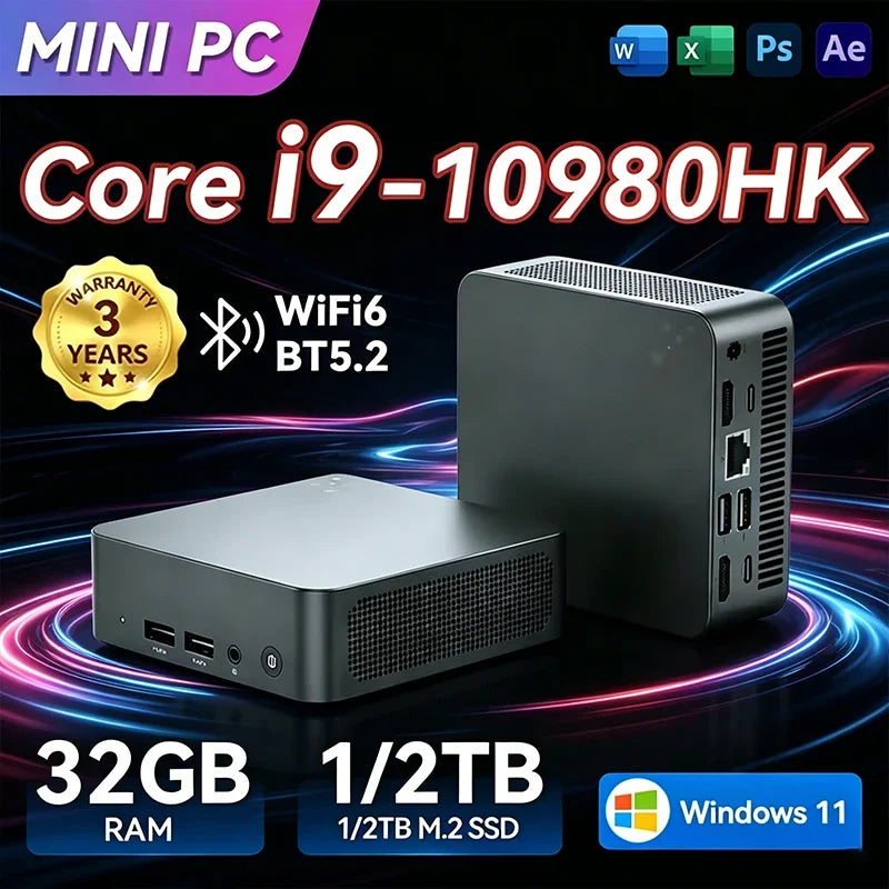 Mini High-performance Gaming Laptop i9-10980HK Win11 Pro 32GB RAM 1TB/2TB SSD 4K Visual WiFi6 BT5.2 Home Office Laptop