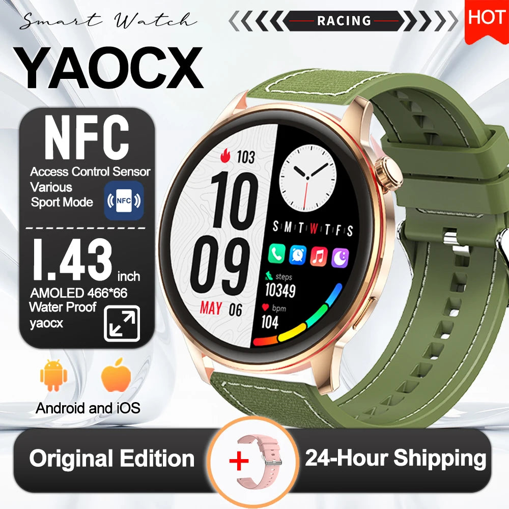 2026 Smart Fashion Watch 1.43'' 100+ Sports Mode Information Push Voice Assistant IP68 Waterproof Custom Watch Face Smart Watch