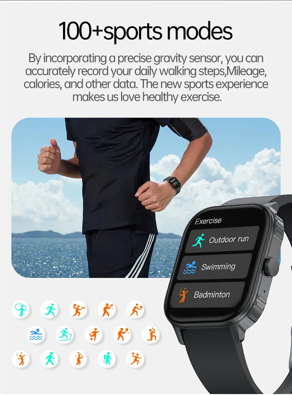 2026 upgraded smartwatch -1000mAh long battery life, 2.04-inch large screen, wireless calling, 100+sports, neutral smartwatch