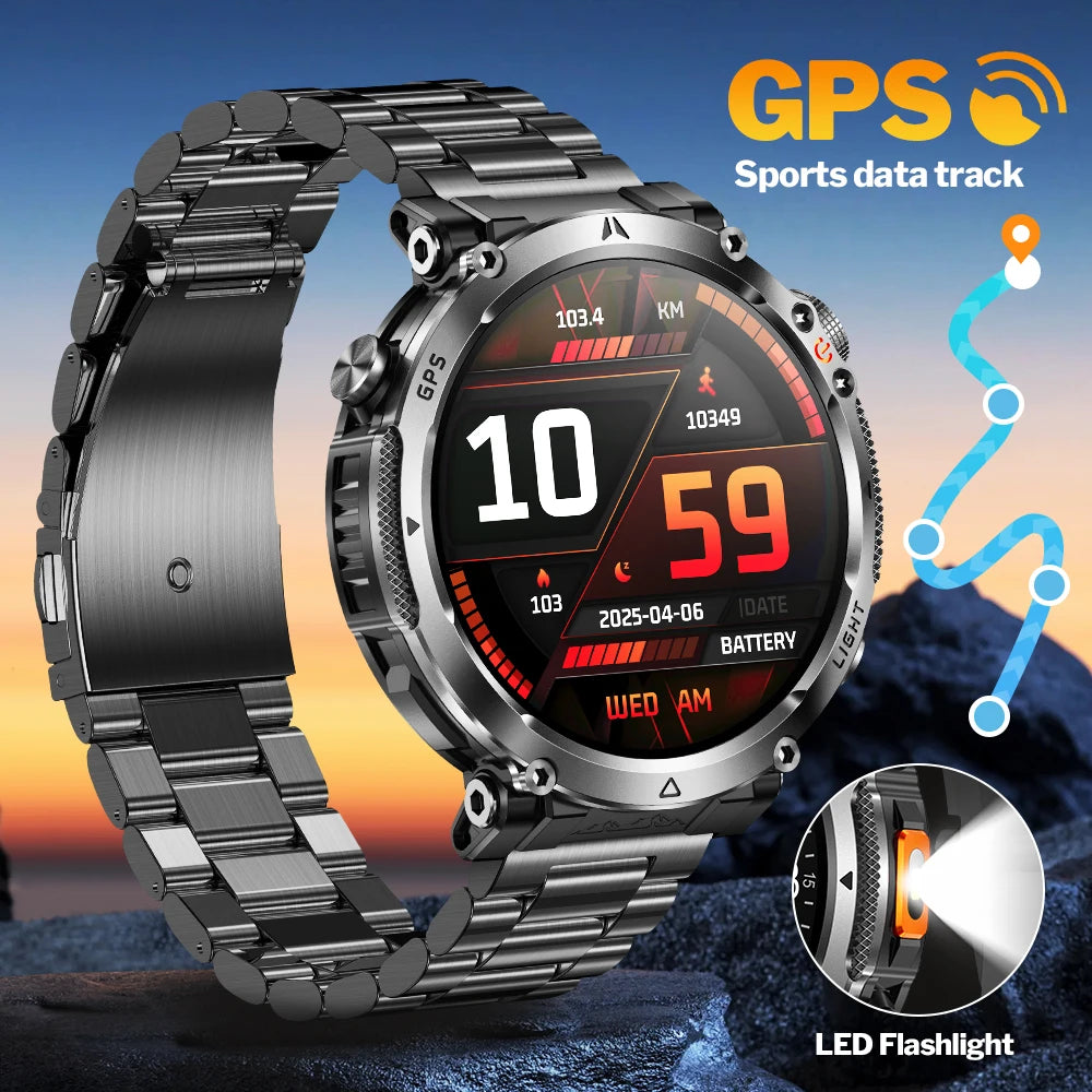 Smart Watch - GPS Tracking, LED Flashlight, 1.43" AMOLED, 3ATM Waterproof, Bluetooth Call, Heart Rate, 100+ Sports Modes