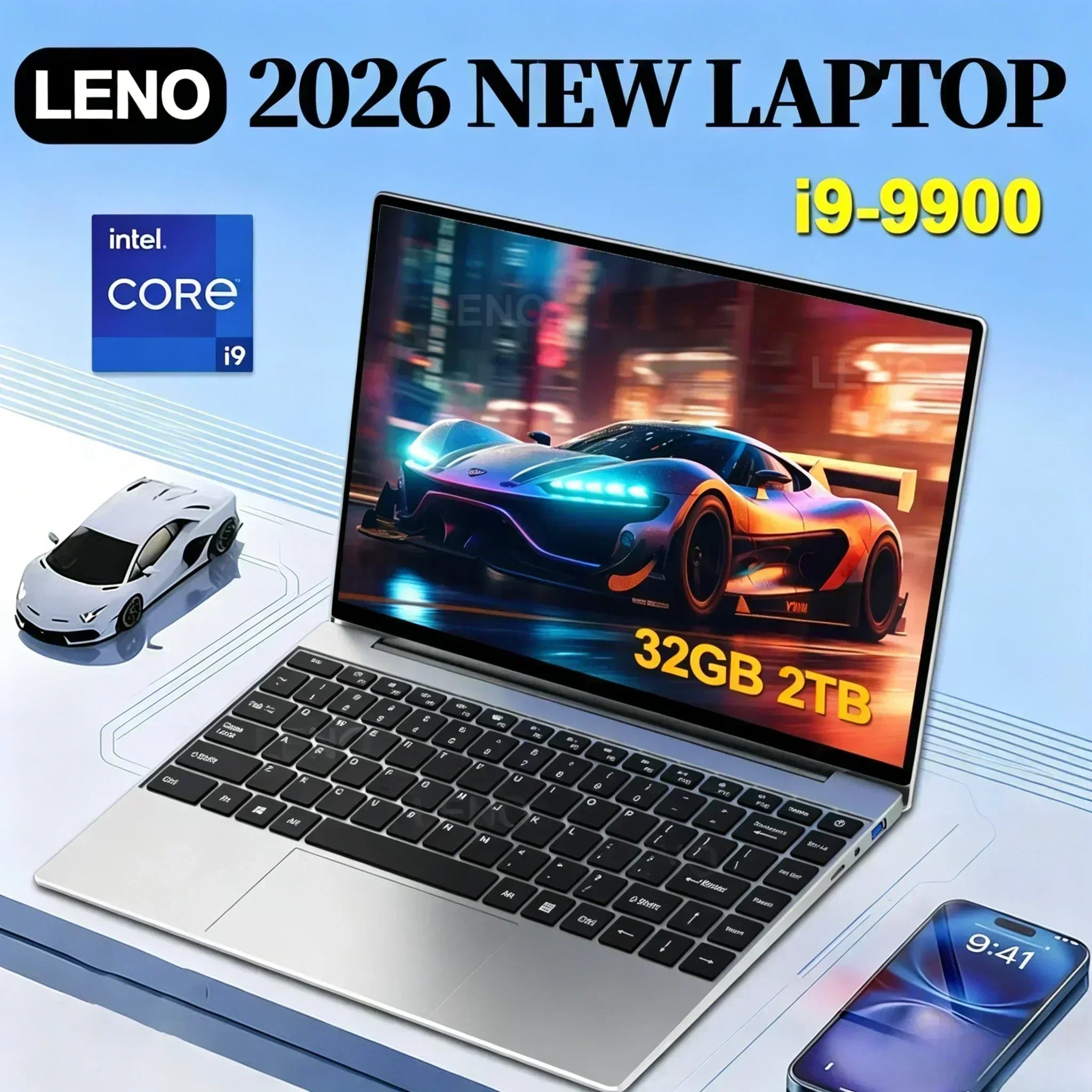New 2026 Portable 14.1 Inch Notebook Intel Core i9 9900, 1TB/2TB SSD, 16GB DDR4,  for Office Gaming (PC Laptop) High Performance