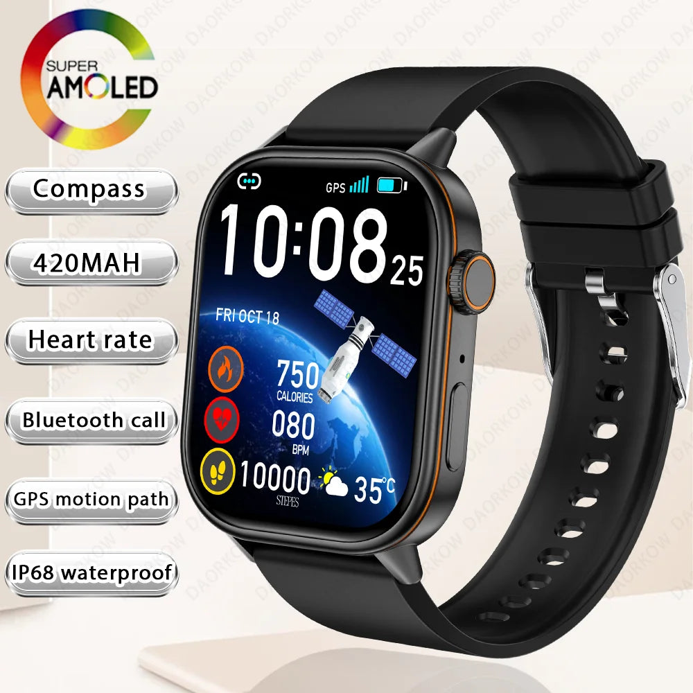 New Smart Watch for Men and Women HD AMOLED Screen Heart Rate Bluetooth Call GPS Tracking IP67 Waterproof Sports Smart Watch