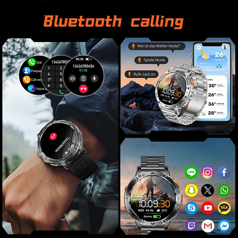 2026 Smartwatch,1400mAh battery,1.7"IPS screen,120+sports,SOS strobe alarm,IPX8 waterproof,LED light,BT Call,Xmas birthday gift