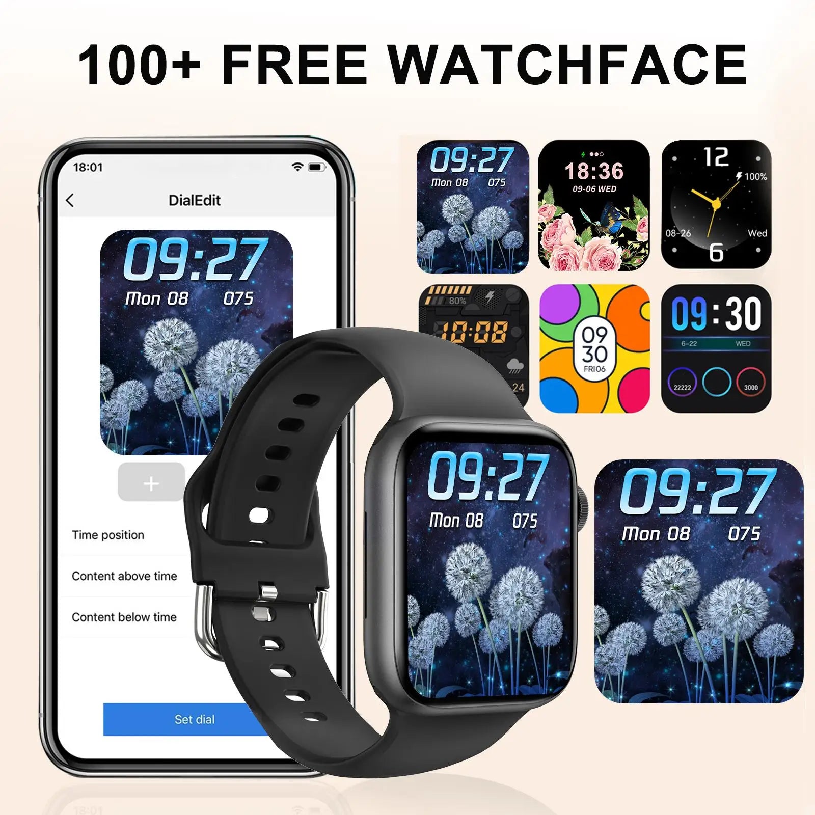 Smart Watch, Wireless Call/Dial, Multi-Sport Mode, Multiple APP Reminders, Suitable for Men and Women, Compatible with IPhone/An