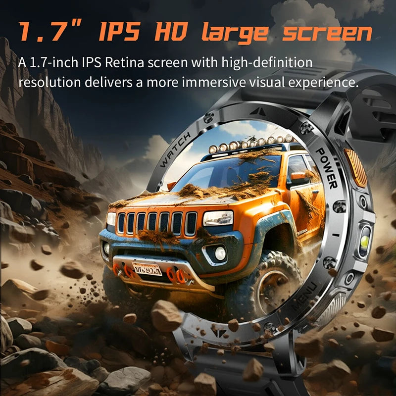 2026 Smartwatch,1400mAh battery,1.7"IPS screen,120+sports,SOS strobe alarm,IPX8 waterproof,LED light,BT Call,Xmas birthday gift