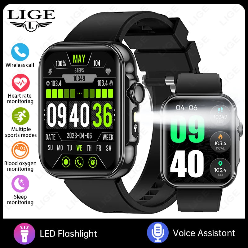 2025 Smart Watch Men 2.01‘’ HD Large Screen LED Flashlight Bluetooth Call Women's Fitness Tracker Waterproof Sports Smartwatch