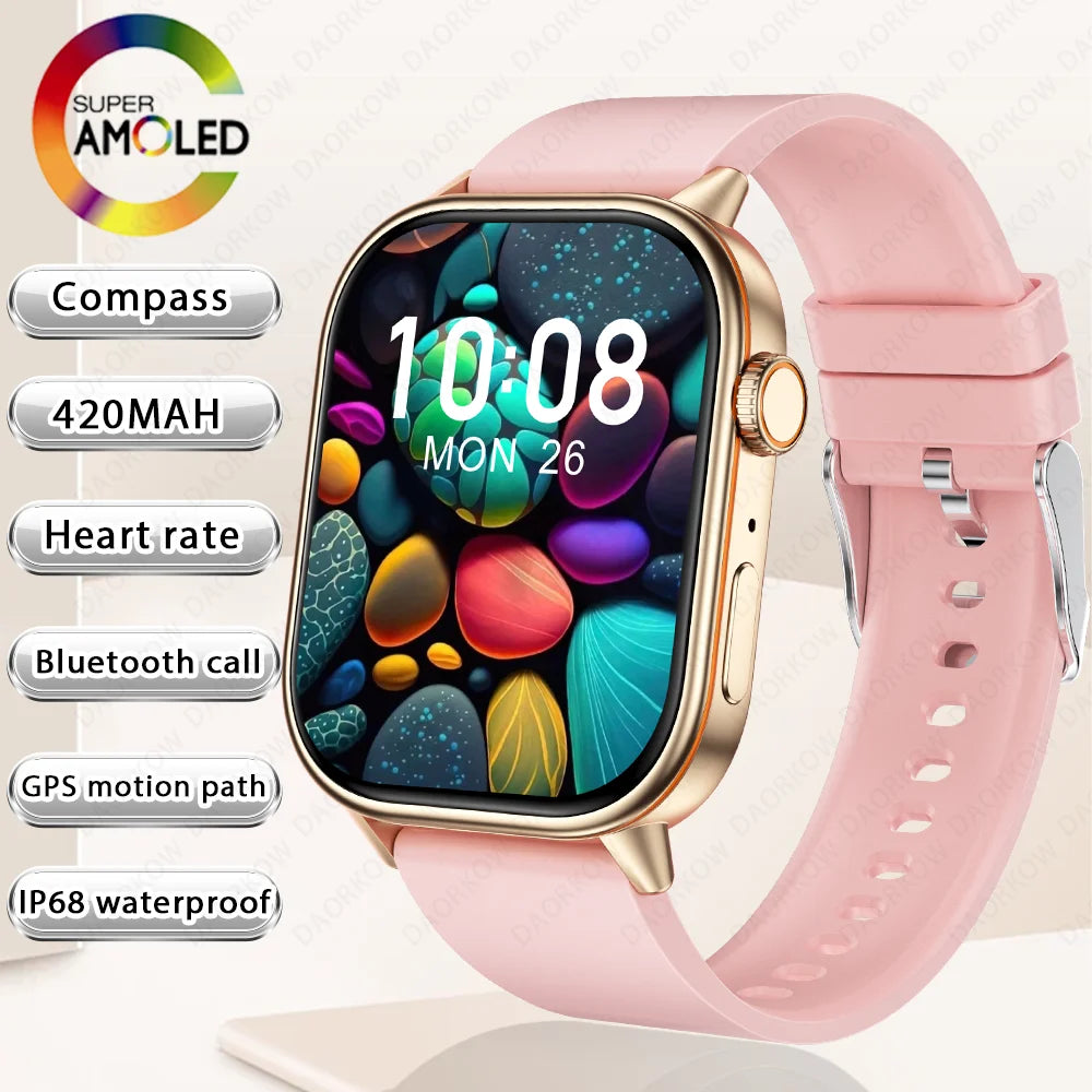 New Smart Watch for Men and Women HD AMOLED Screen Heart Rate Bluetooth Call GPS Tracking IP67 Waterproof Sports Smart Watch