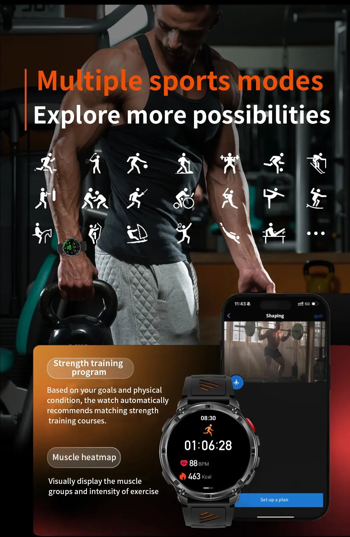 Smart Watch IP68 Waterproof Alarm Clock Reminder Music Control Breathing Training Exercise Mode Health Monitoring Smart Watch