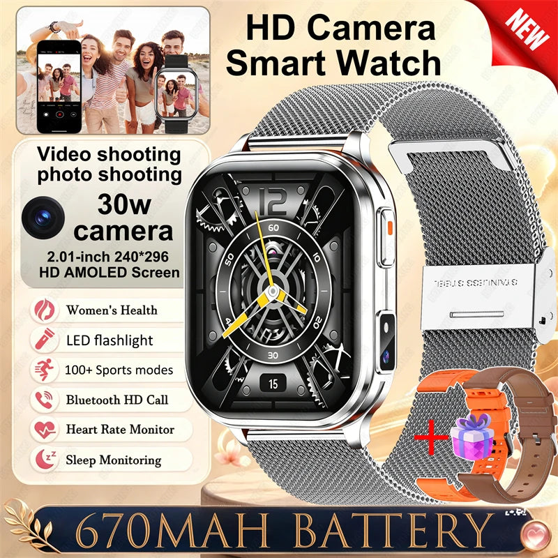 New Smartwatch Men Women Camera Take Photos Record Video Health Monitor Sports Fitness Waterproof Flashlight Call Smart Watches