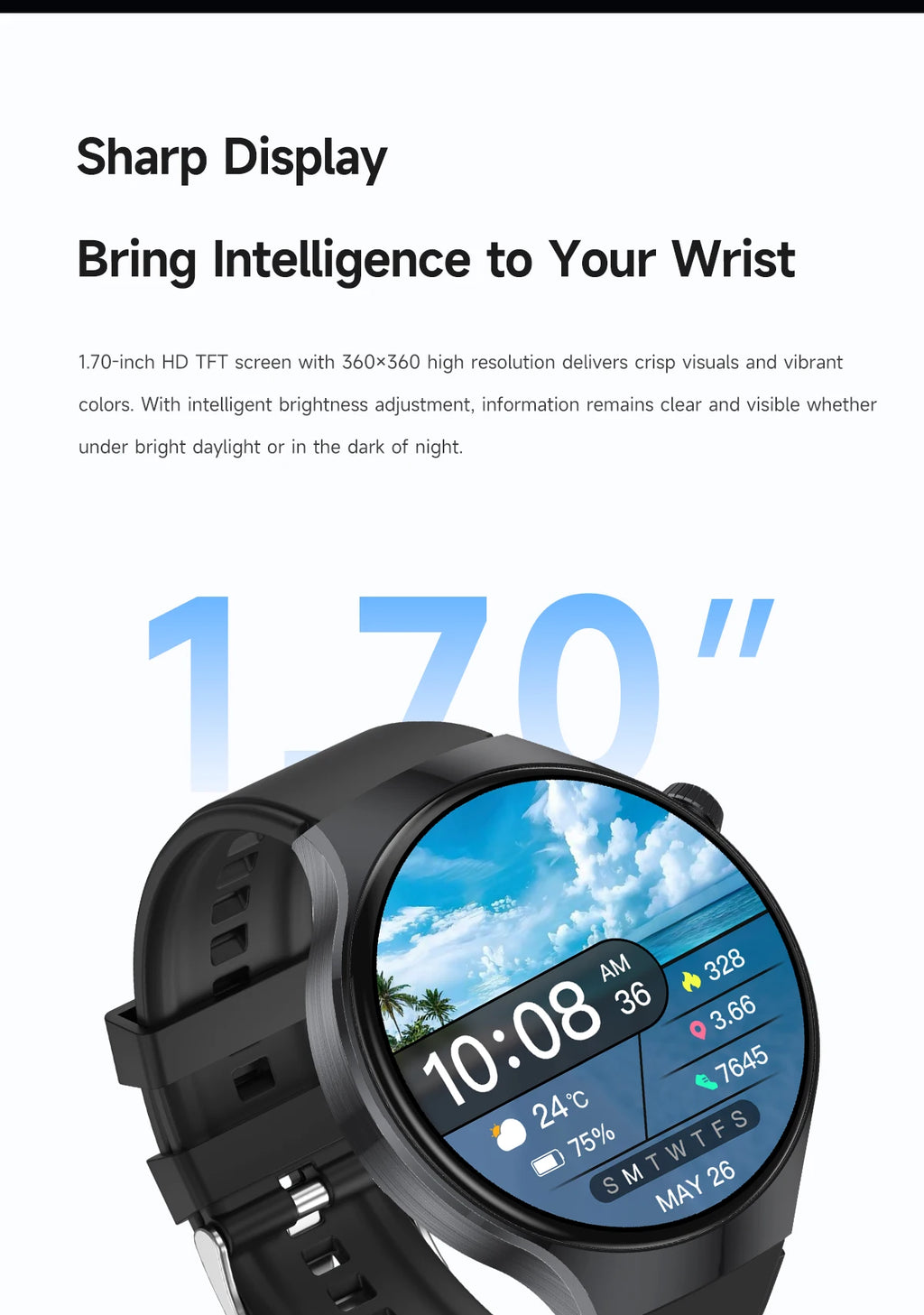 New Smartwatch 2026-1.7-Inch HD Screen, 1000 Mah Battery, Information Alert Function, Multiple Sports Modes