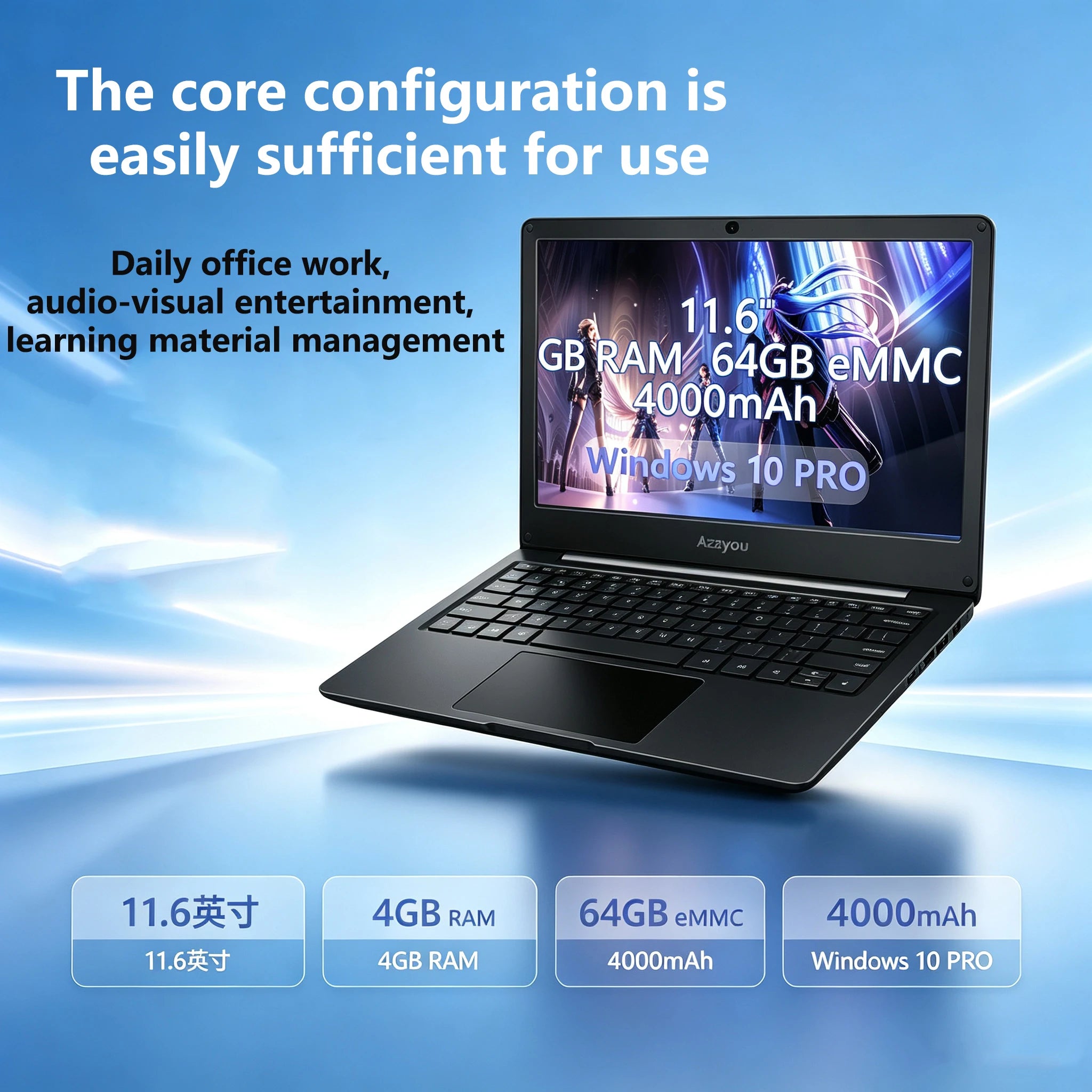 Laptop with 11.6inch N4000 Cpu, 4Gb Lpddr4 + 64Gb Emmc Expandable Ssd Hard Drive, Keyboard with Russian Language Silk-Screen Printing