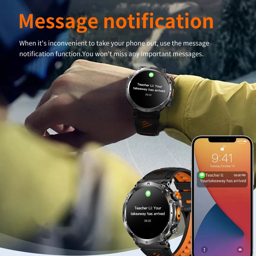 Smart Watch - GPS Tracking, LED Flashlight, 1.43" AMOLED, 3ATM Waterproof, Bluetooth Call, Heart Rate, 100+ Sports Modes