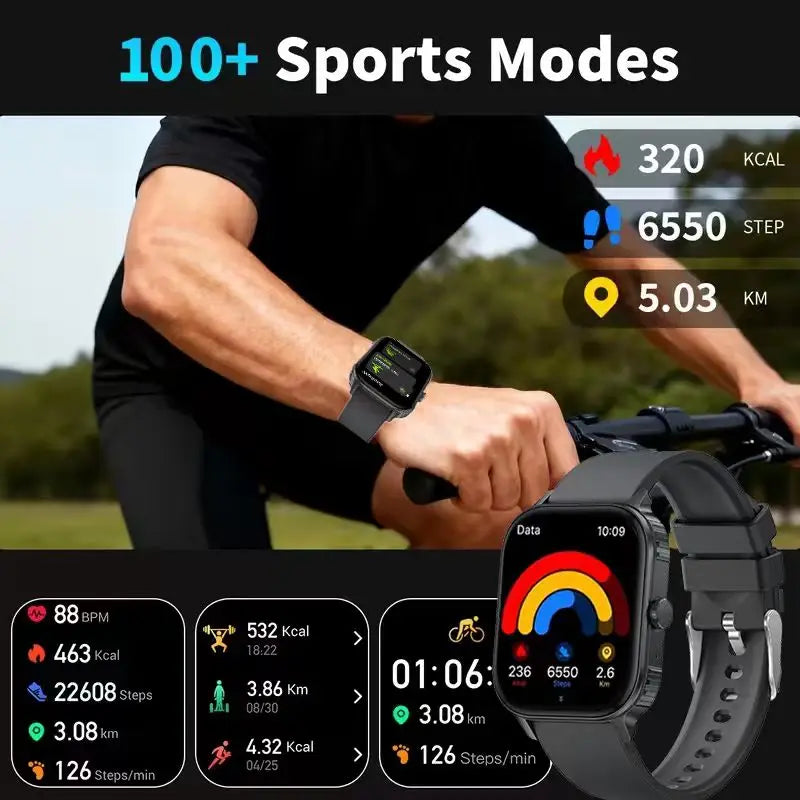 2026 upgraded smartwatch -1000mAh long battery life, 2.04-inch large screen, wireless calling, 100+sports, neutral smartwatch