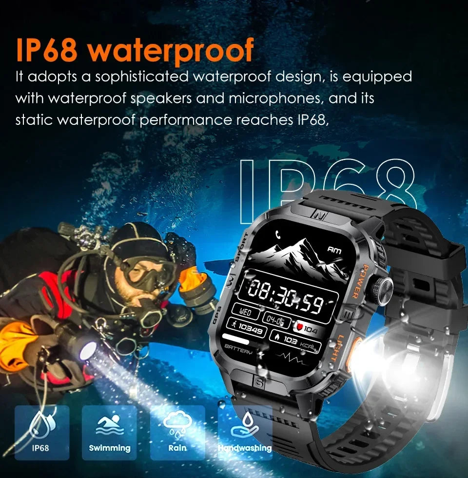 Smart Watch 2.01-inch HD Screen 540mAh 6 Satellite Positioning System 100+ Sports Modes IP68 Waterproof BT Call Smart Watch Men