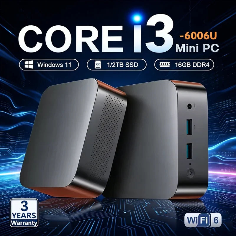 Mini PC Laptop Win11 Pro Core i3 6006U 32GB RAM 1TB/2TB SSD WiFi6 BT5.2 4K HD Office Gaming PC 3-Year Warranty