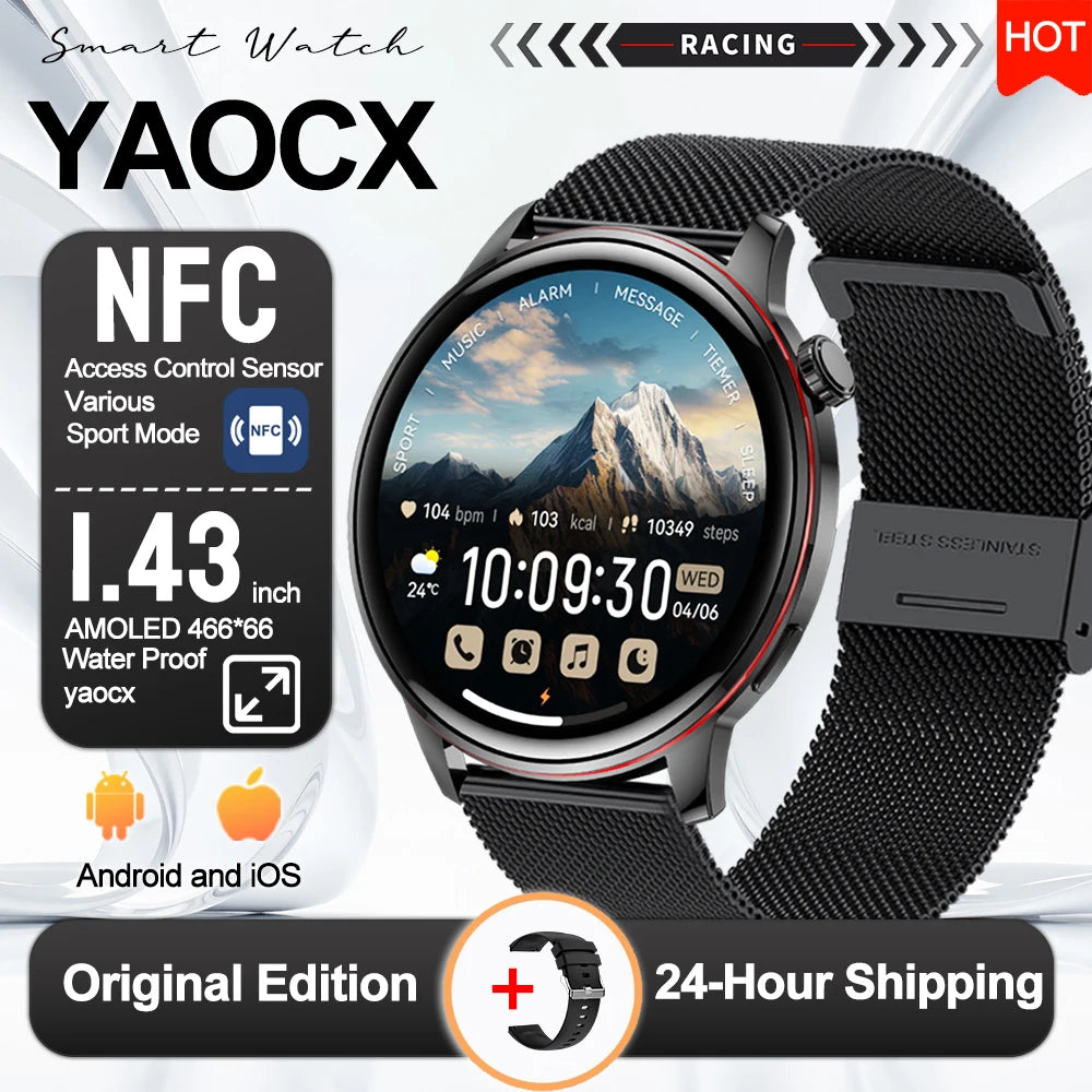 2026 Smart Fashion Watch 1.43'' 100+ Sports Mode Information Push Voice Assistant IP68 Waterproof Custom Watch Face Smart Watch