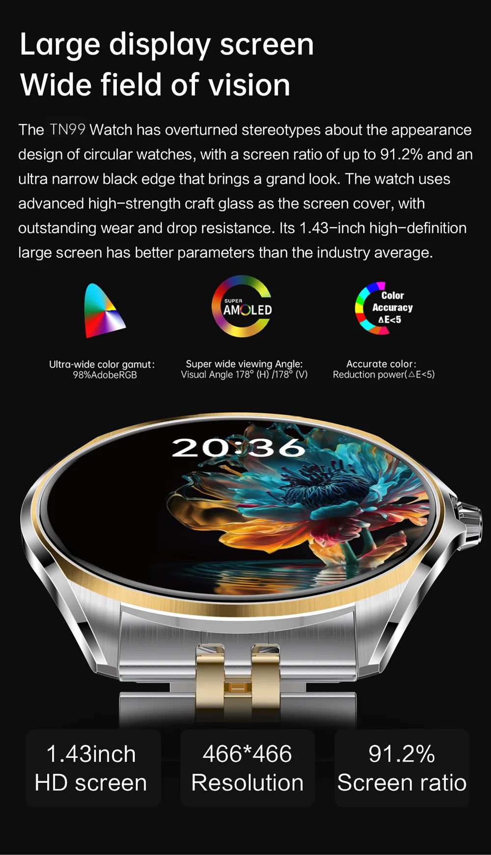 Smart Watch  6.5mm Ultra - Thin 1.43" AMOLED Screen Bluetooth Call 120+ Sports Modes for Daily & Sports