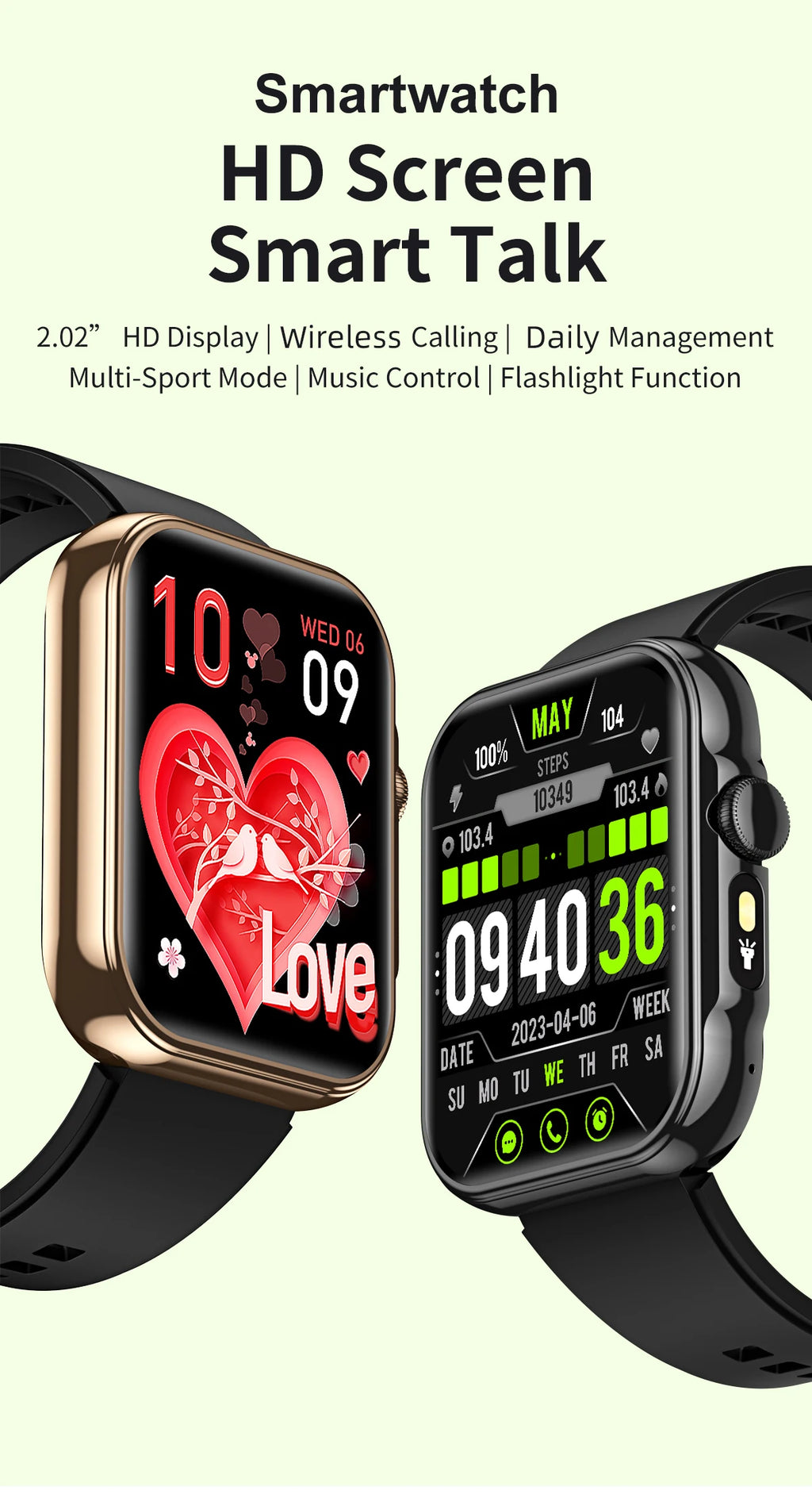 2025 Smart Watch Men 2.01‘’ HD Large Screen LED Flashlight Bluetooth Call Women's Fitness Tracker Waterproof Sports Smartwatch