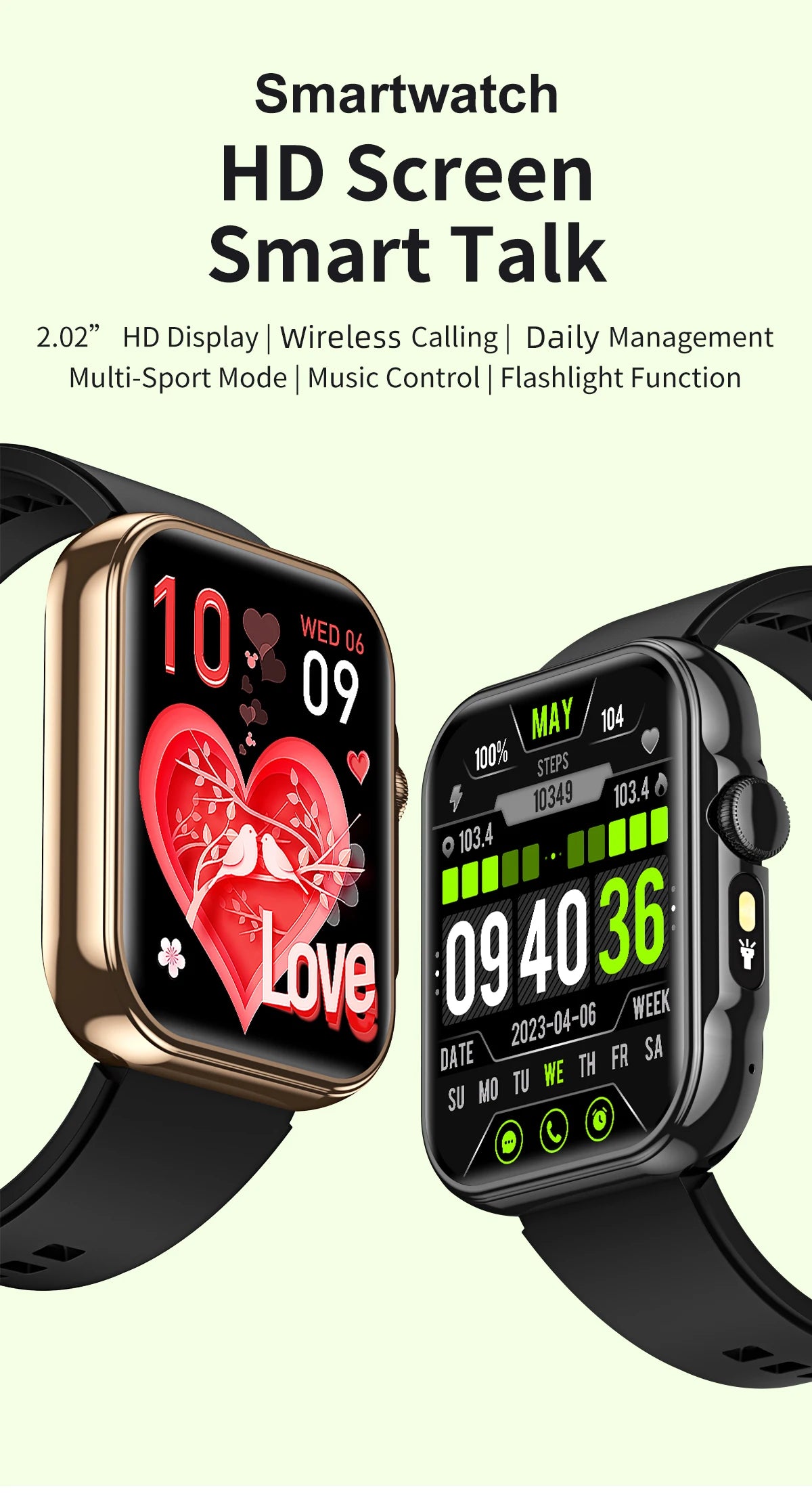 2025 Smart Watch Men 2.01‘’ HD Large Screen LED Flashlight Bluetooth Call Women's Fitness Tracker Waterproof Sports Smartwatch