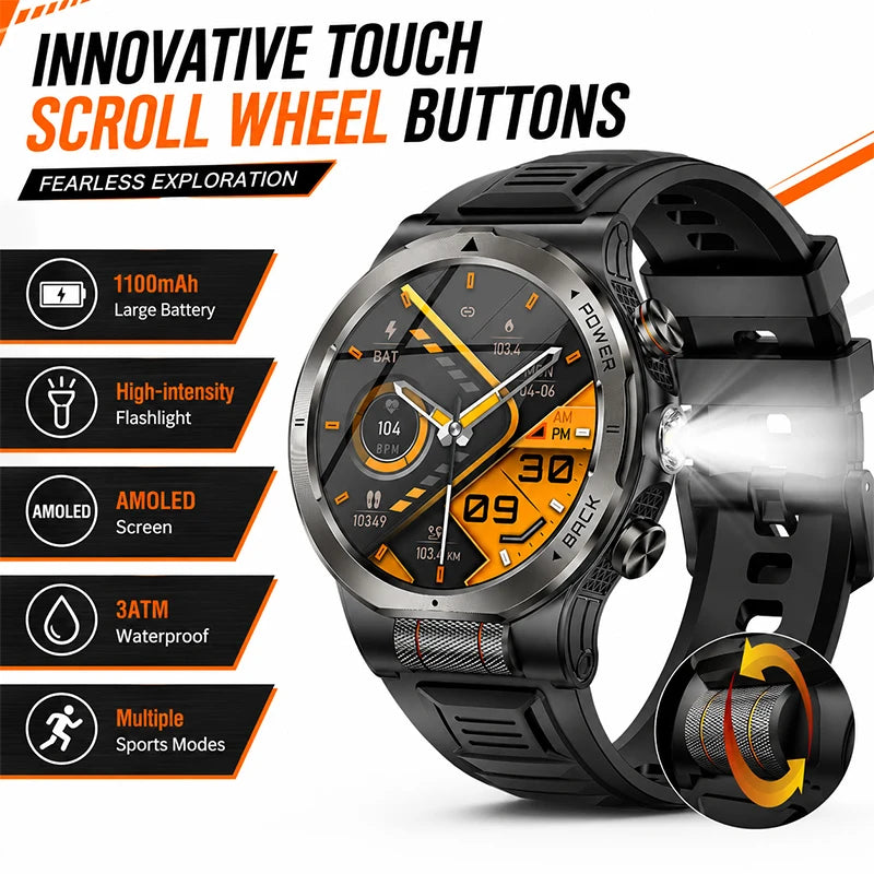 Smart Watch 1.43AMOLED Colorful Screen Highlight 1100mAh Battery Outdoor Compass 100+ Sports Mode Health Monitoring Smart Watch