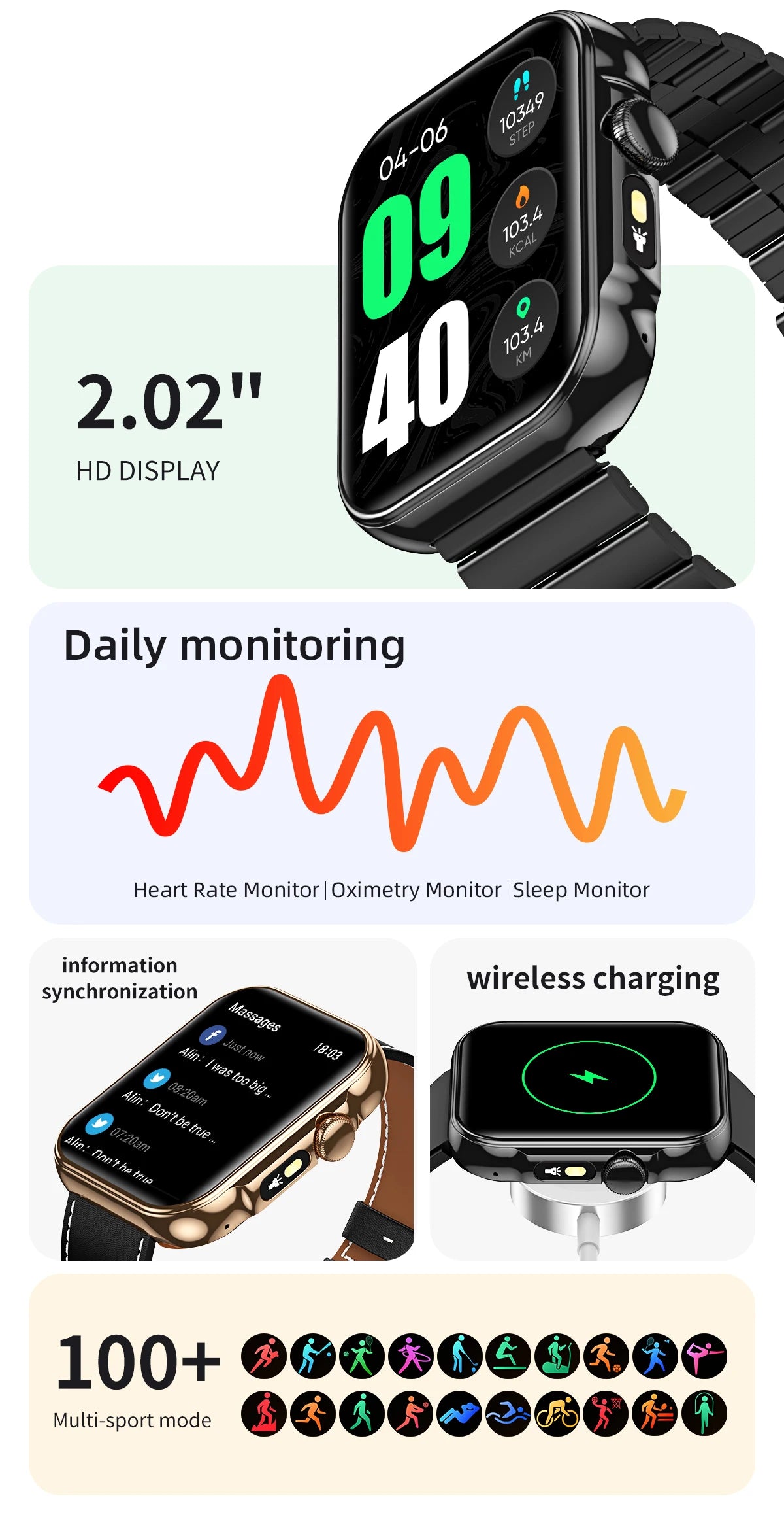 2025 Smart Watch Men 2.01‘’ HD Large Screen LED Flashlight Bluetooth Call Women's Fitness Tracker Waterproof Sports Smartwatch