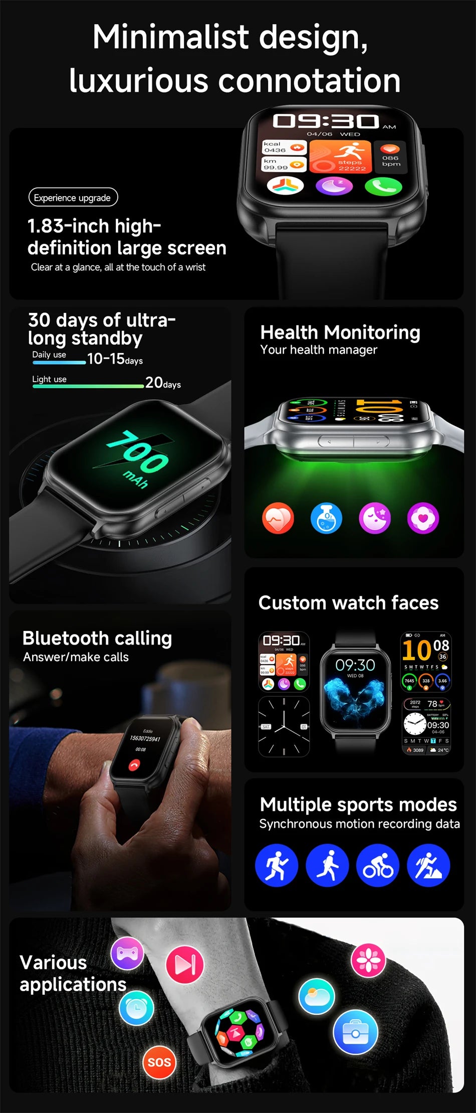 2026 New Smartwatches Men Women Professional Sports Fitness IP68 Waterproof Built-in 24H Heart Rate Bluetooth Call Smart Watch