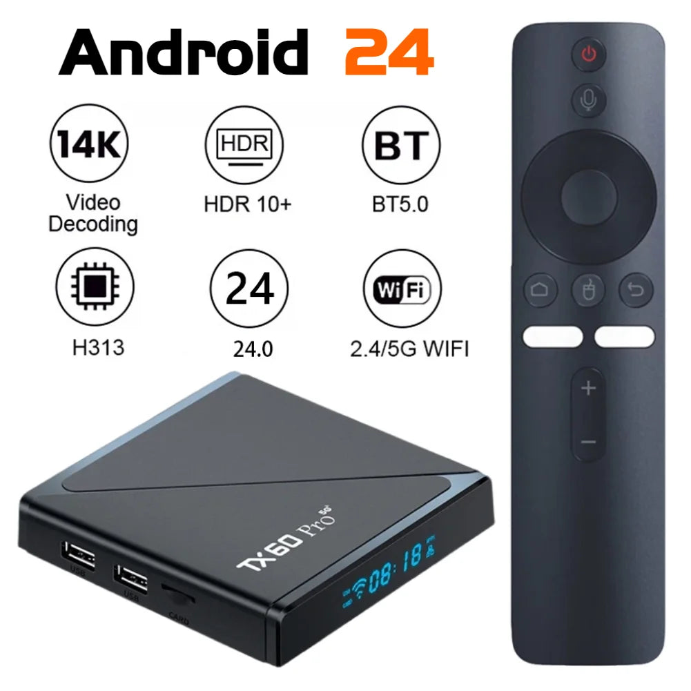 Smart TV Box Android 24 16GB 256GB Set Top Box 14K H313 Quad Core 2.4G/5G Dual WiFi Media Player TV Box with Remote