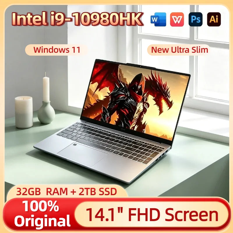 Intel Core i9 10980HK 14.1 Inch Windows 11 Pro Laptop 32GB RAM 2TB M.2 SSD 8 Core 16 Thread Notebook Gaming Office Computer