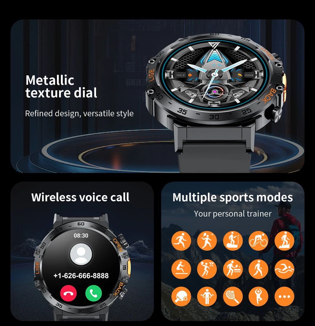LIGE Smart Watch Men 360*360 AMOLED HD Screen Waterproof Sports Fitness Watches Flashlight Men Smartwatch For Andrio IOS 2026