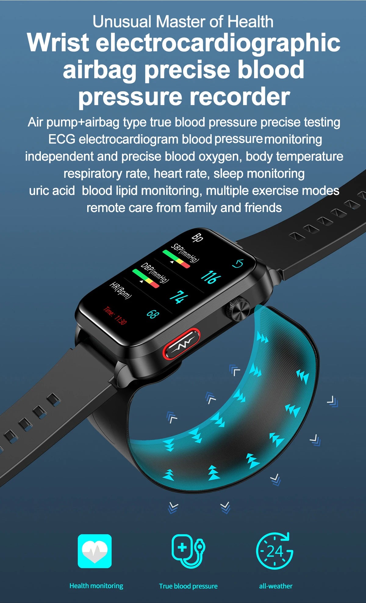 2026 New Smart Watch air Pump ECG True Accurately Blood Pressure Airbag health watch Uric Acid Blood Lipids watch men waterproof