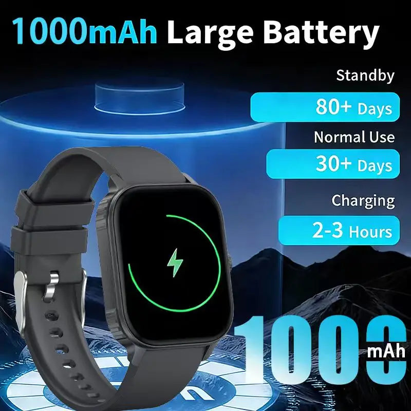 2026 upgraded smartwatch -1000mAh long battery life, 2.04-inch large screen, wireless calling, 100+sports, neutral smartwatch