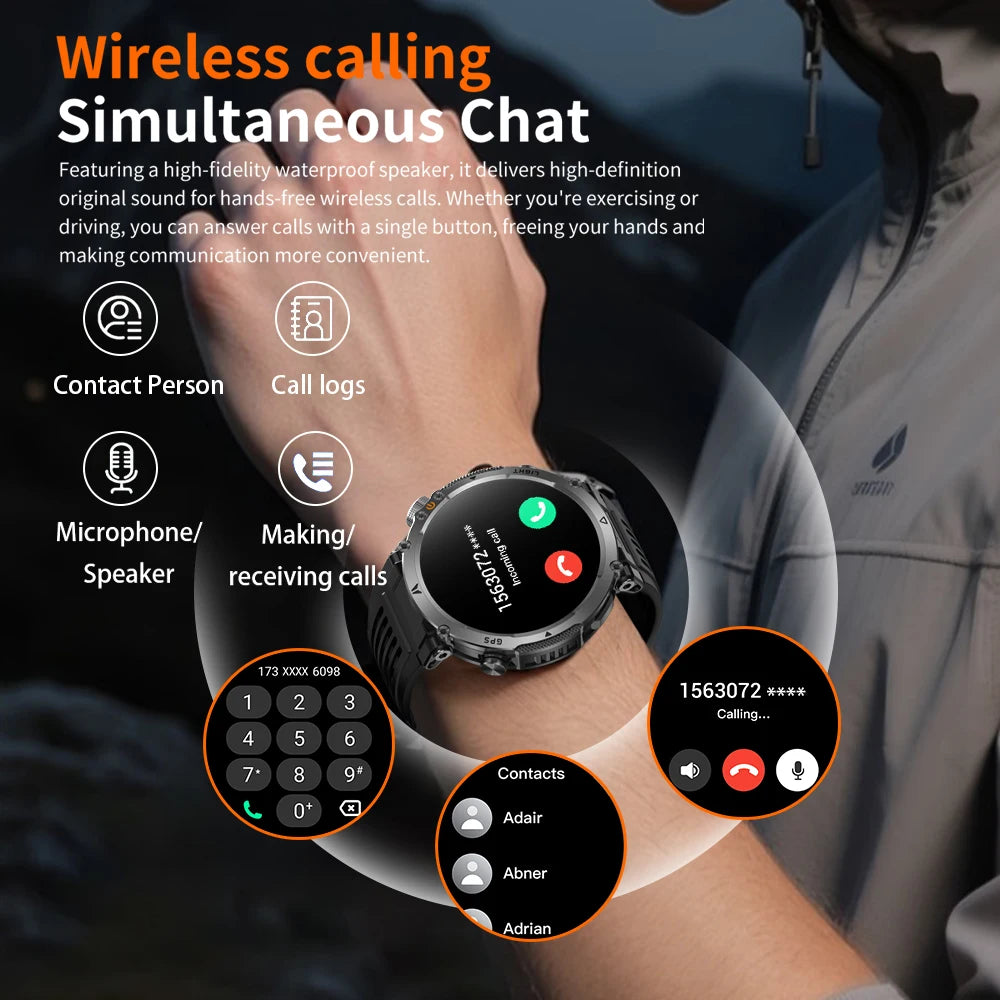 Smart Watch - GPS Tracking, LED Flashlight, 1.43" AMOLED, 3ATM Waterproof, Bluetooth Call, Heart Rate, 100+ Sports Modes