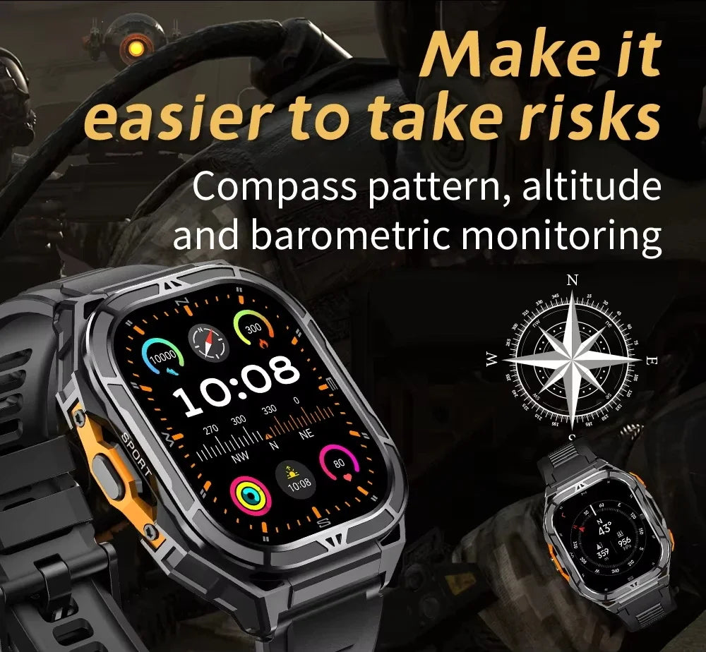 2026 New GPS Smart Watch Men 1.96-inch HD AMOLED Screen Compass Bluetooth Call 5ATM Waterproof Sport Smart Watch for Android iOS